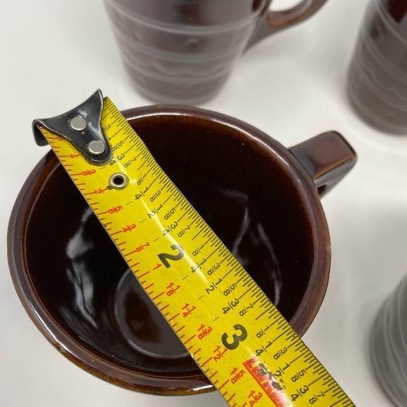 Set of 6 Vintage USA Brown Stoneware Square Handle Embossed Glazed Coffee Mugs - Picture 6 of 8